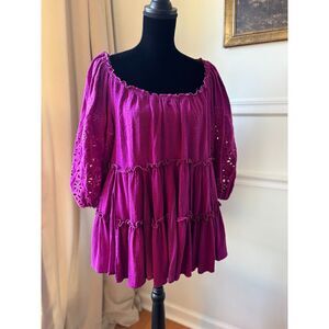 FREE PEOPLE Magenta Scoop Neck Boho Blouse Top XS Oversized